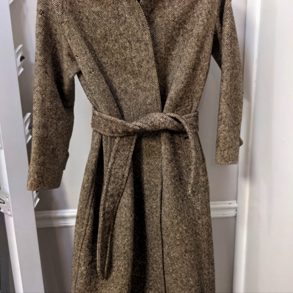 Vintage Burberry Swing Car Coat Womens Tan Khaki Irish Tweed Fits S/M